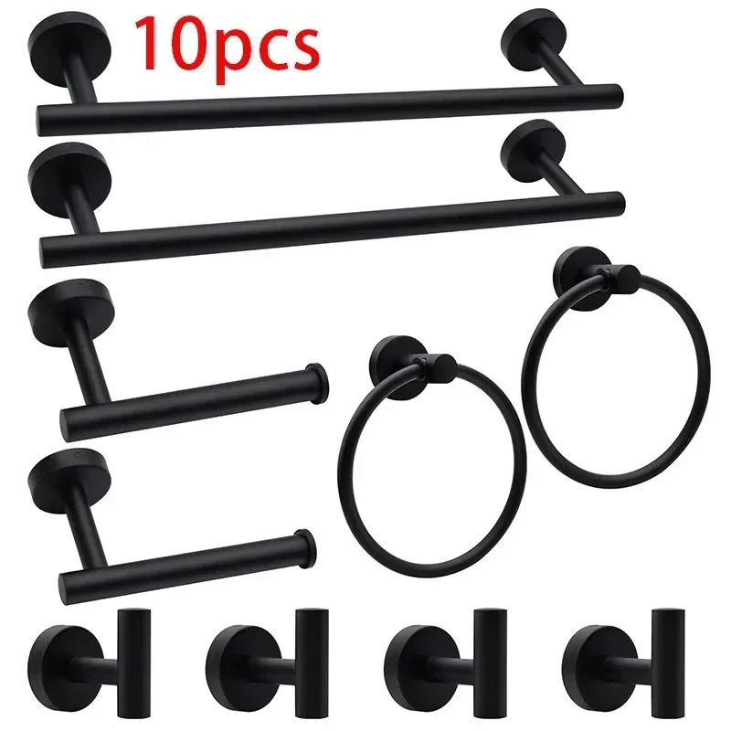 

10-Pack Matte Black/Brushed Nickel Bathroom Hardware Accessories Set Bath Towel Bar Set Towel Racks for Bathroom Wall