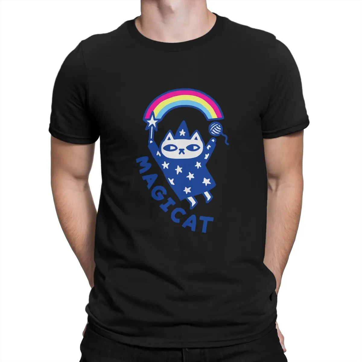 MAGICAT Rainbow Men T Shirts Meme Vintage Tee Shirt Short Sleeve Crew Neck T-Shirt Unique Tops