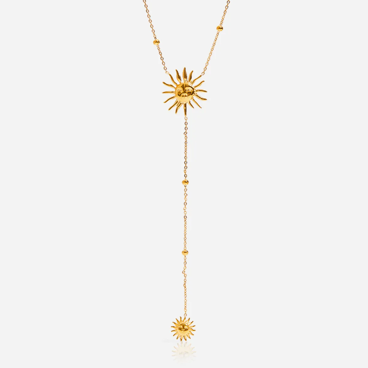 

Bohemian Layered Necklace Gold-Plated stainless Steel 3D Sun Smile Y-Drop Pendant Yoga Healing Jewelry Beach Meditation Gift