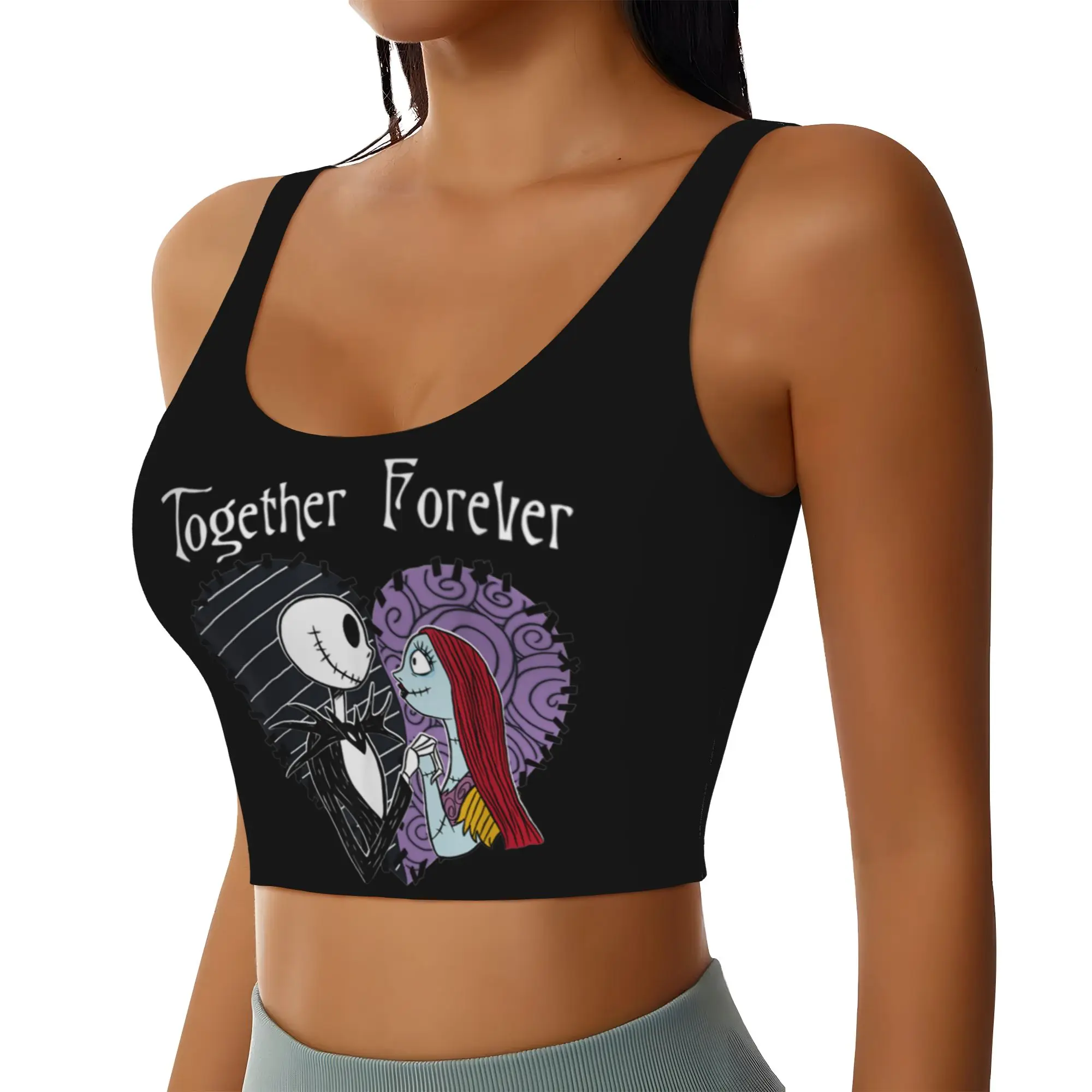 Custom Skellingtones Skull High Impact Sports Bras Women's Halloween Horror Seamless Workout Running Crop Tank Tops