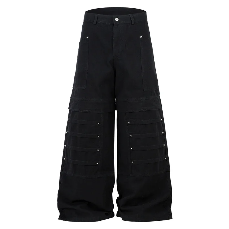 

Мужская мода High Street Негабаритные джинсы в стиле хип-хоп Брюки Свободного покроя Джинсовые брюки в стиле Vibe с заклепками Широкие джинсы для мужчин