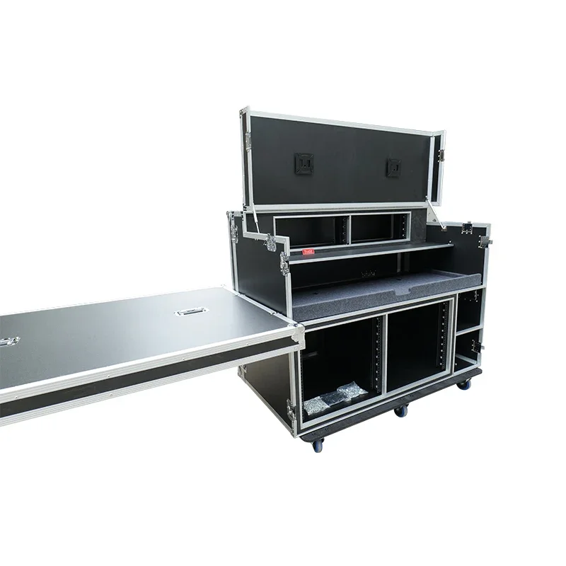 

Customized Broadcasting Live Streaming Production Equipment Case Travel Flight Rack Case With Table Stool