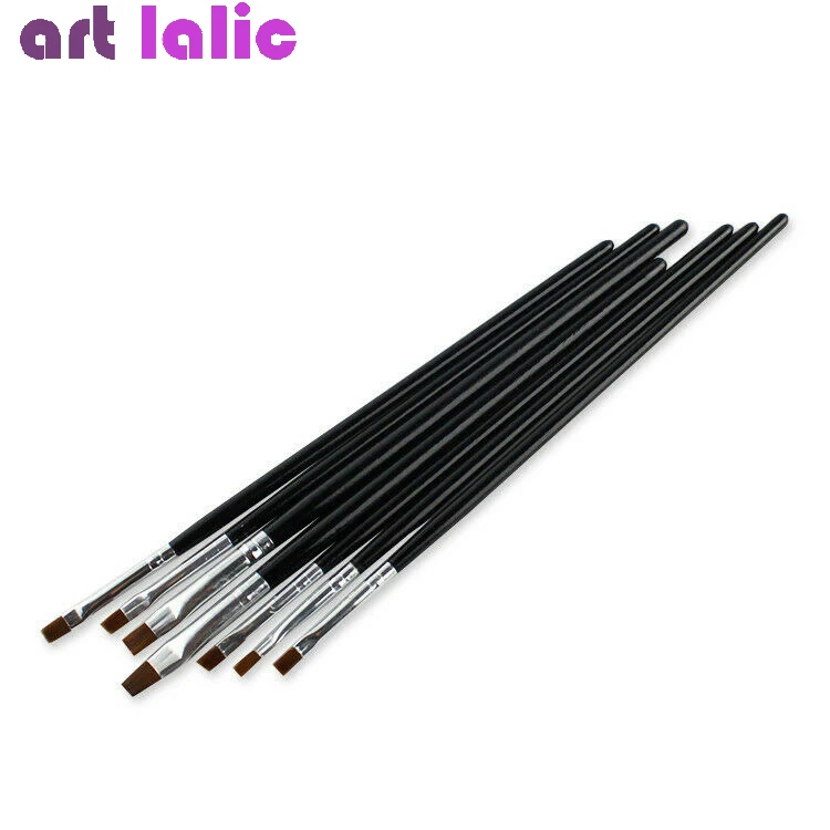 Kit de pinceaux noirs pour l'art des ongles, pinceaux pour le dessin, la peinture, l'extension de gel UV acrylique, la manucure professionnelle, l'outil d'art des ongles, 7 pièces par ensemble