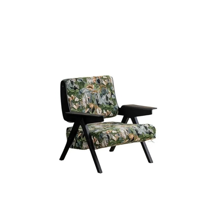

American retro single sofa Nordic light luxury solid wood leisure chair sofa chair living room balcony armrest back chair