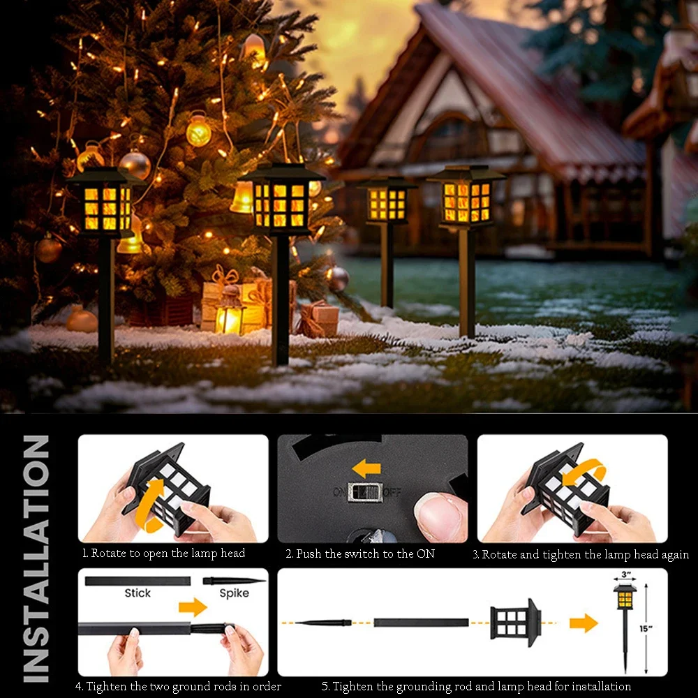 1/2/4 قطعة 10 المصابيح الشمسية لهب مصباح شعلة الخفقان ضوء مقاوم للماء حديقة الديكور في الهواء الطلق مسار الحديقة ساحة فناء مصباح أرضي #3