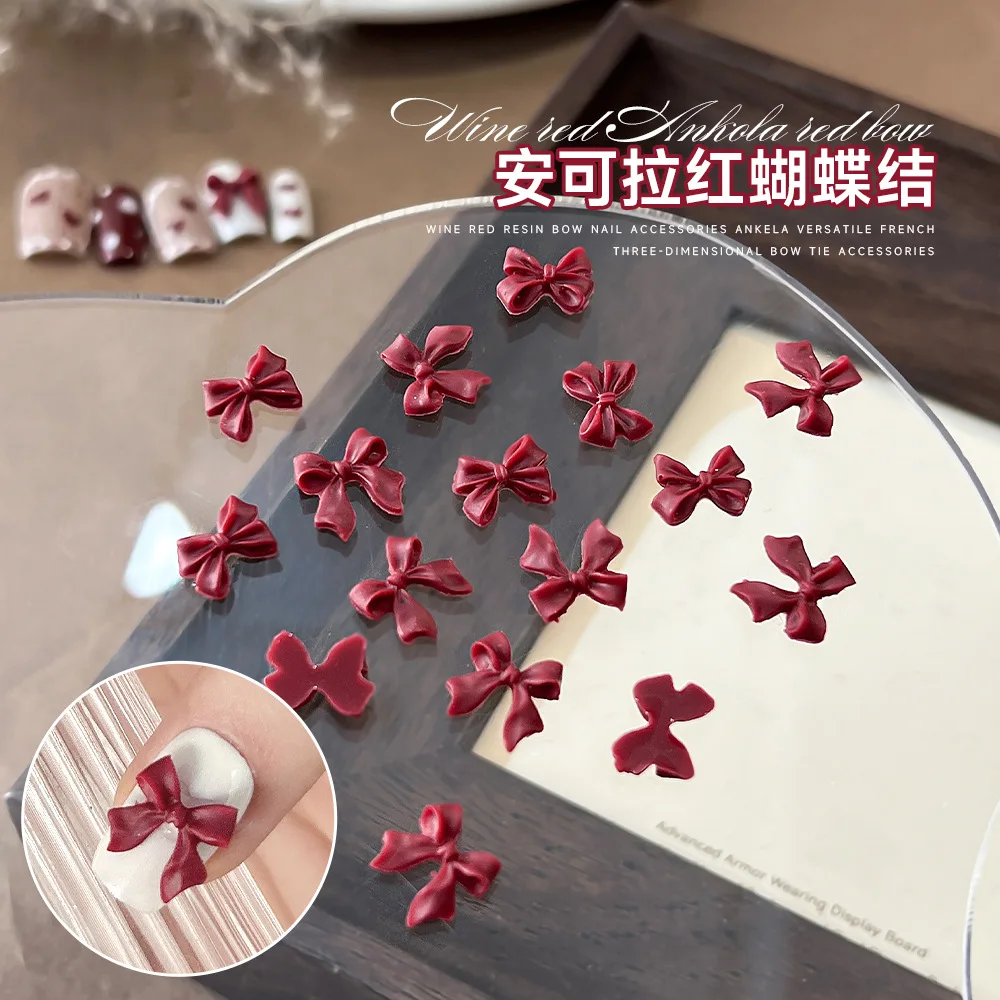 

20pcs 3D Red Ribbon Nail Charms Bulk Cute Resin Nail Bows Parts 2Sizes Bow Kont New Winter Nail Art Decoration Accessories DIY