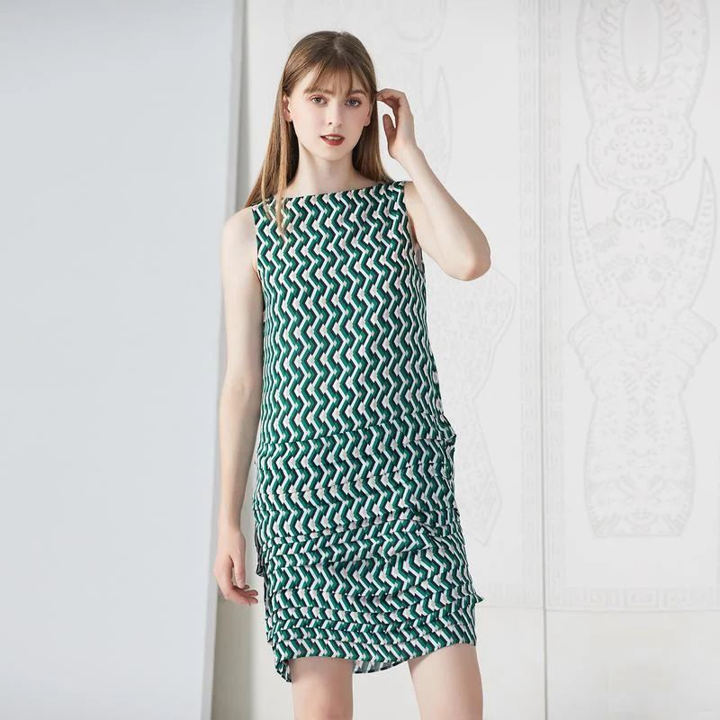 

Creative Geometric Pattern Sleeveless One-Shoulder Dress Summer 2024 Polyester Fiber 100% Women's Fashion Dress