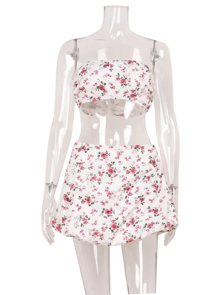 Stylish Women's 2-Piece Strapless Printed Suit Set