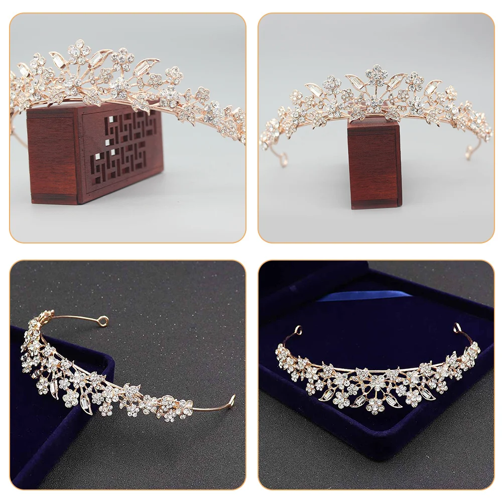 

Rose Gold Bridal Rhinestone Crown Headband Durable Lightweight Wedding Hairpiece Elegant Design Crown Headband for