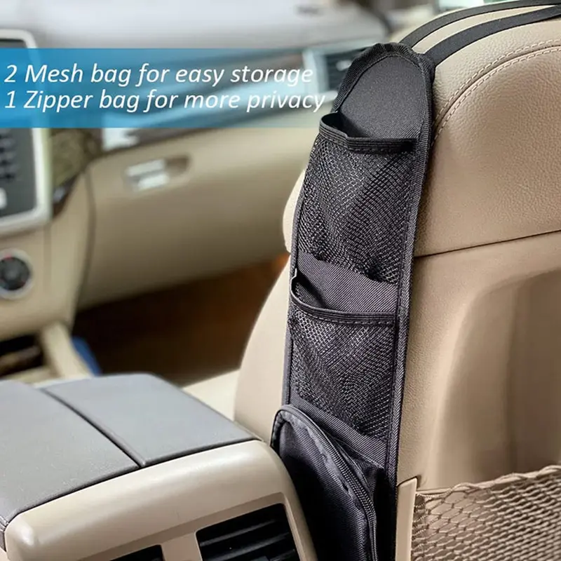 Convenient, Practical, and Multifunctional Car Side Bag with Multiple Compartments, Mesh Pocket, and Zipper Closure - Ideal Stor