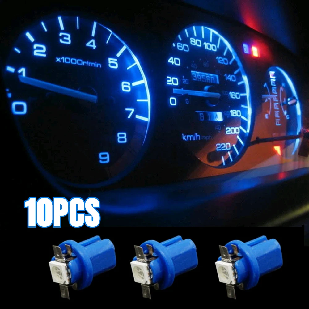 

10pcs Car Speed Dashboard Dash Lamp T5 B8 5D LED Bulbs Lamp Gauge 5050 1SMD Auto Side Light Instrument Light Bulbs Accessories