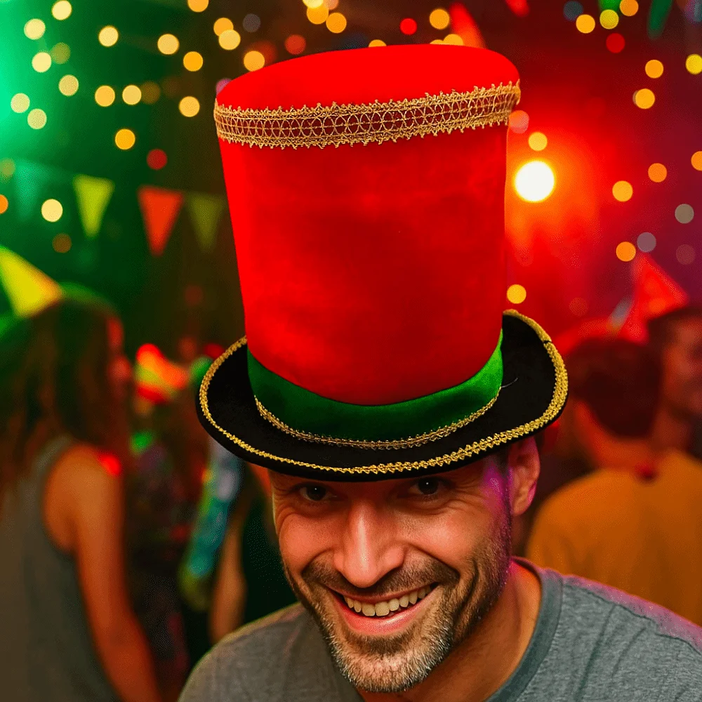 Plastic Christmas Welcome Hat Checkered Comfortable Glitter Sequin Christmas Hat Cosplay Breathable Christmas Party Cap New Year