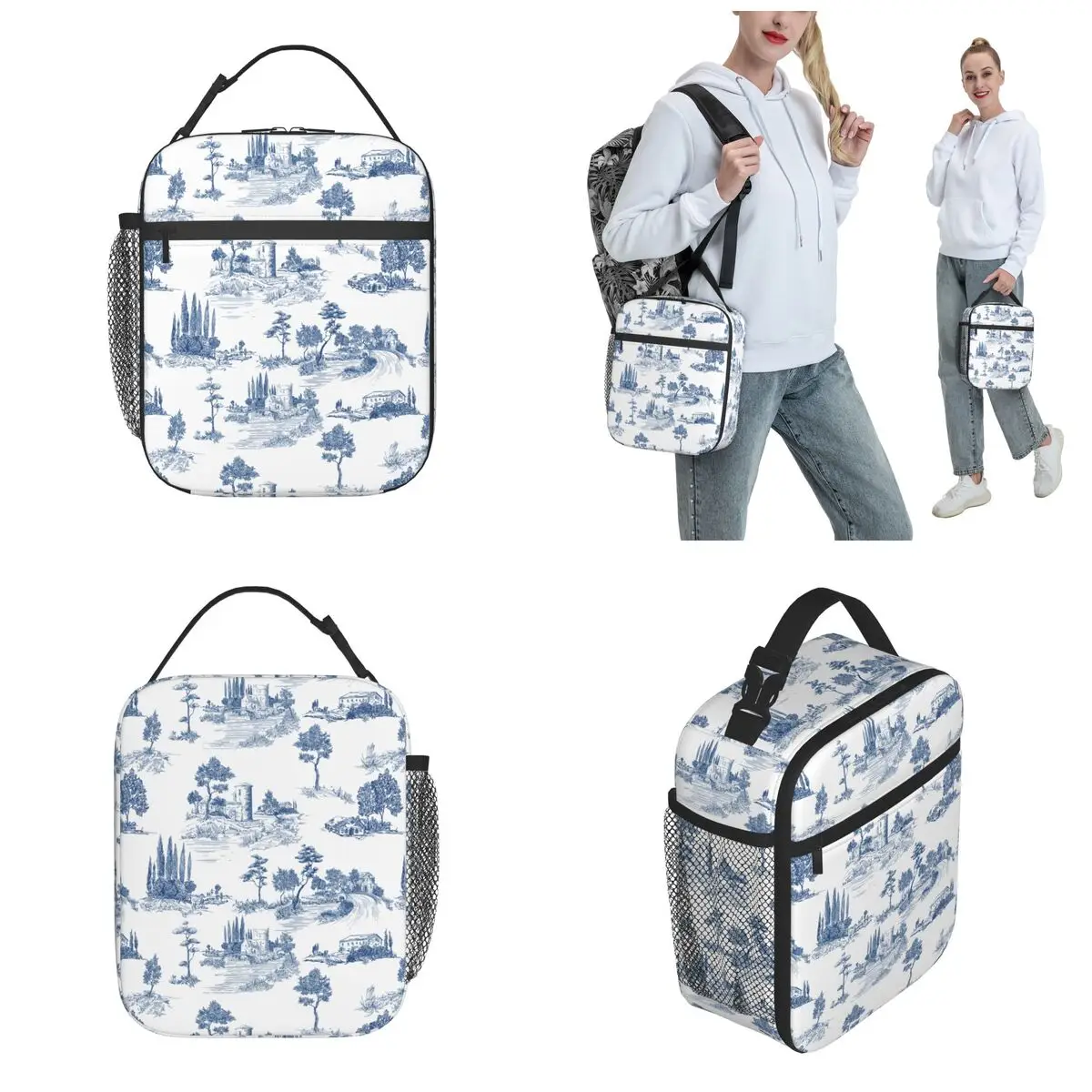 Insulated Lunch Boxes Toile De Jouy Print Countryside Views Merch Castles Landscapes Cooler Thermal Lunch Box For Office