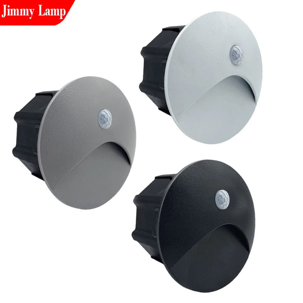 Lámpara LED empotrable de pared de 3W con Sensor de movimiento PIR, escalera de 85-240V, impermeable, para pasillo, valla, lámpara de inducción inteligente para escaleras