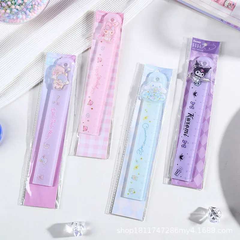 Kawaii Kuromi My Melody Cinnamoroll Acrylic Ruler Anime Sanrioed Girl Heart Drawing Ruler Study Stationery Children Gifts