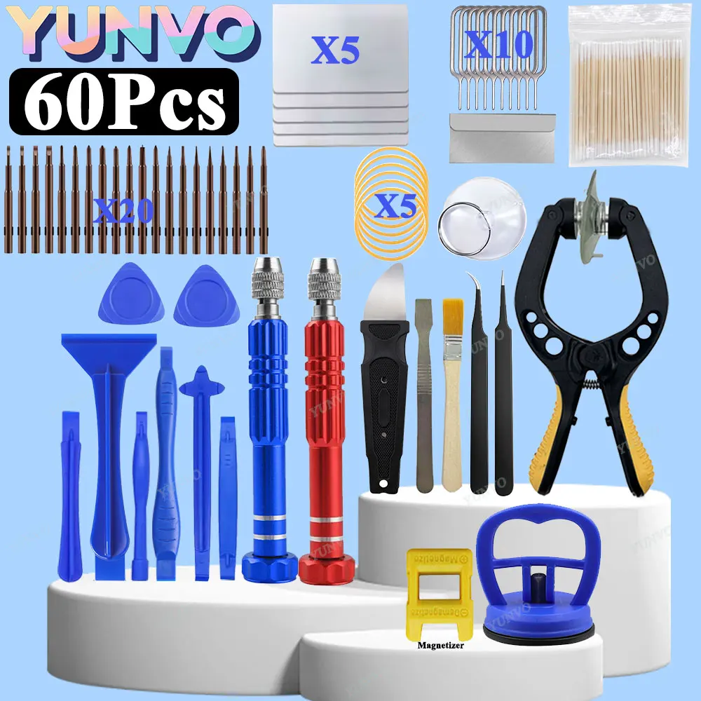 60Pcs Mobile Phone Repair Tool Screwdriver Tablet Battery Disassembly Screen Opening Dust Cleaning Disassembly Set Small Pentago