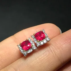 YULEM Genuine Natural and Real Ruby Earring Studs 925 Sterling Silver Fine Jewelry for Women Engagement Wedding July Birthstone