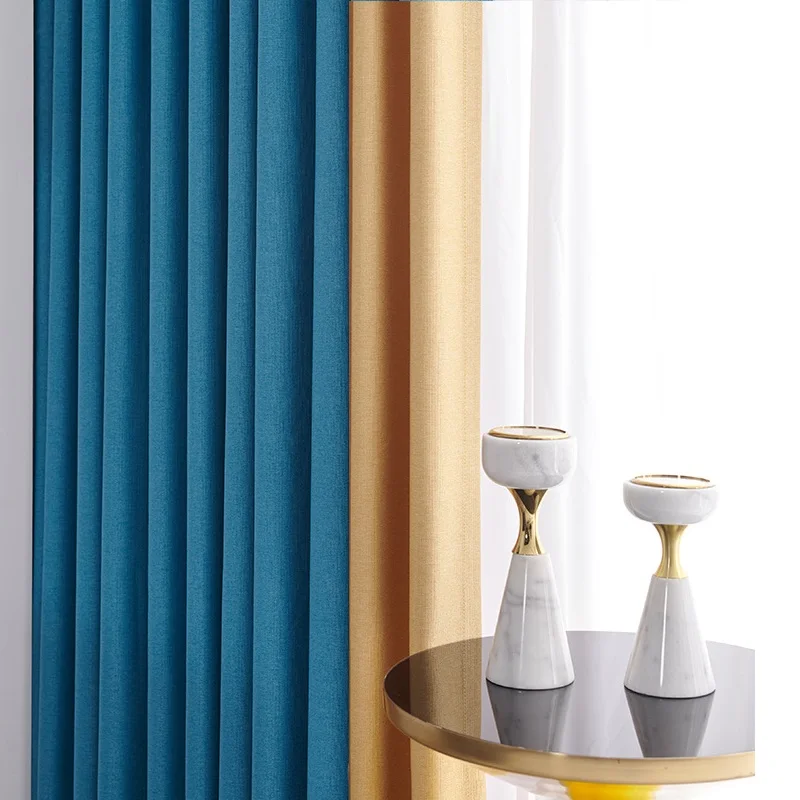 

Nordic Cotton Linen Curtains for Living Room, Monochromatic Curtain, Thickened Blackout, Bedroom, Home Splicing,curtains,custom