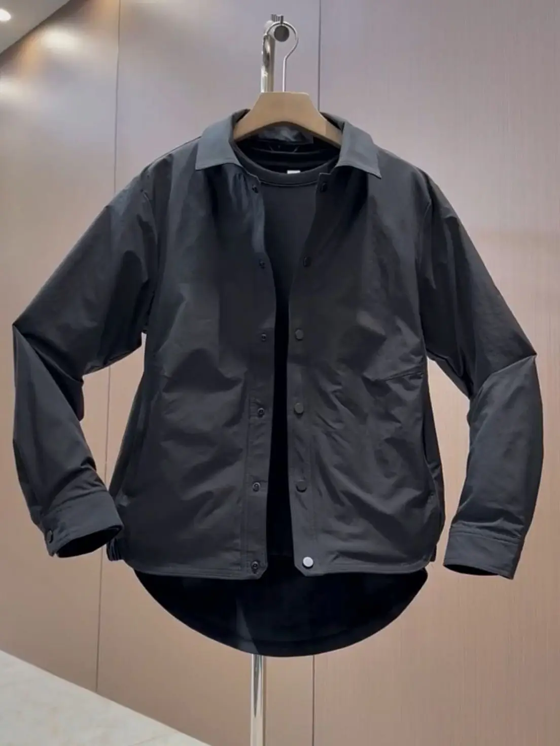 Slim Fit Pure Color Shirt Jacket Men's Fashionable Commute Workwear Outerwear Zipper Decorated Iron Free Polyester/Nylon Comp...