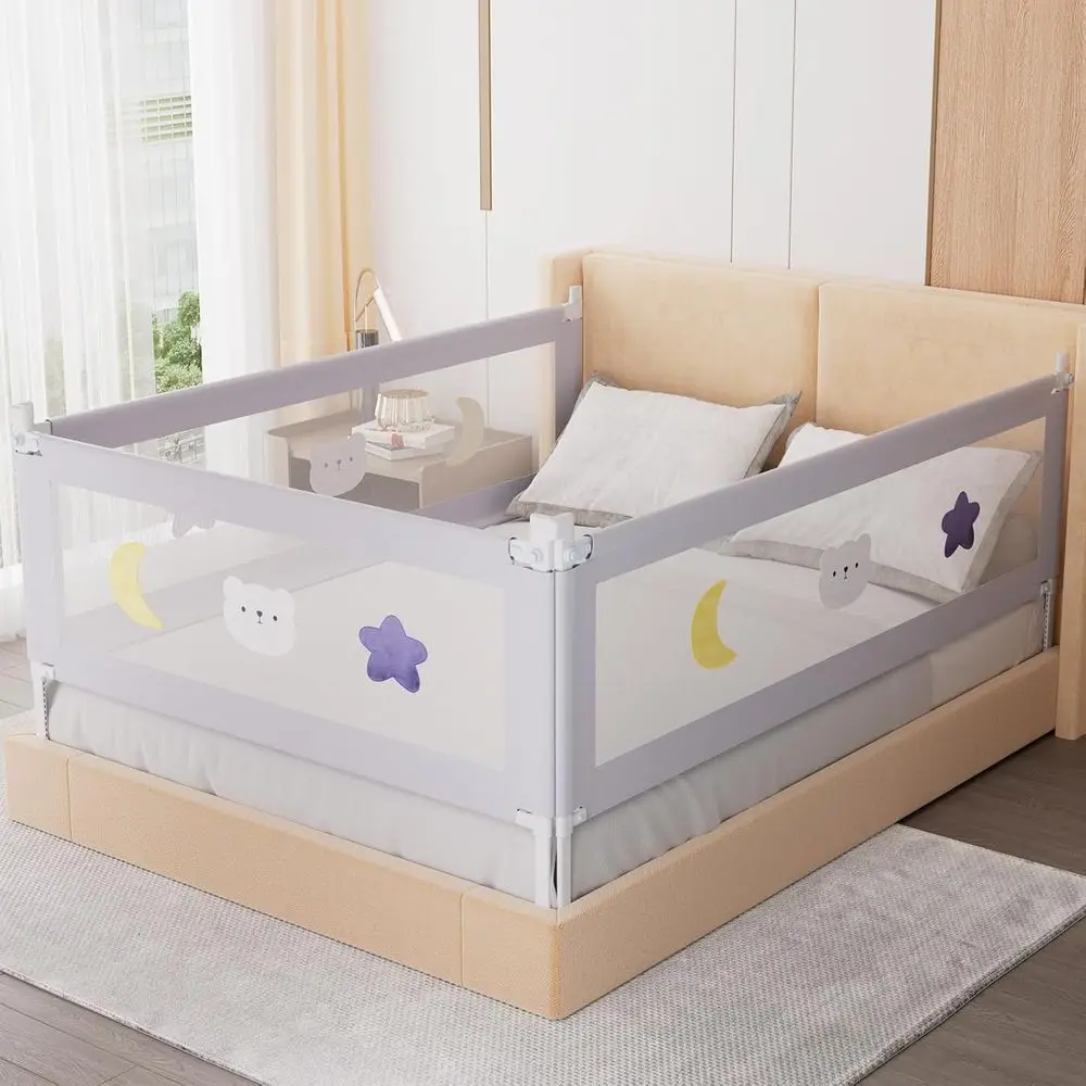 Twin Bed Safety Rails for Toddlers - Adjustable Height, Double Lock, Patterned Guard Rails, 39x75x75