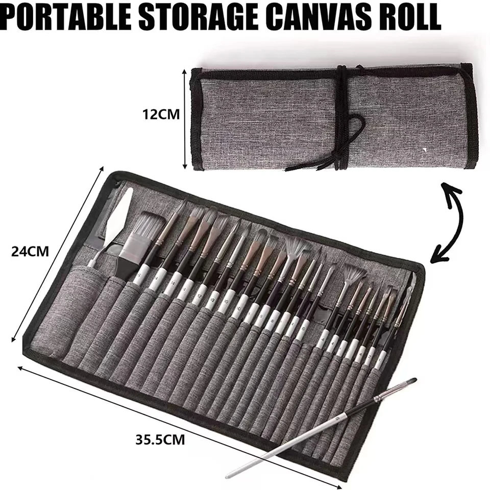 

Kit 24 pieces Paint Brush Set for Watercolor Acrylic Gouache Oil Painting Nylon Hair Aluminum Tube