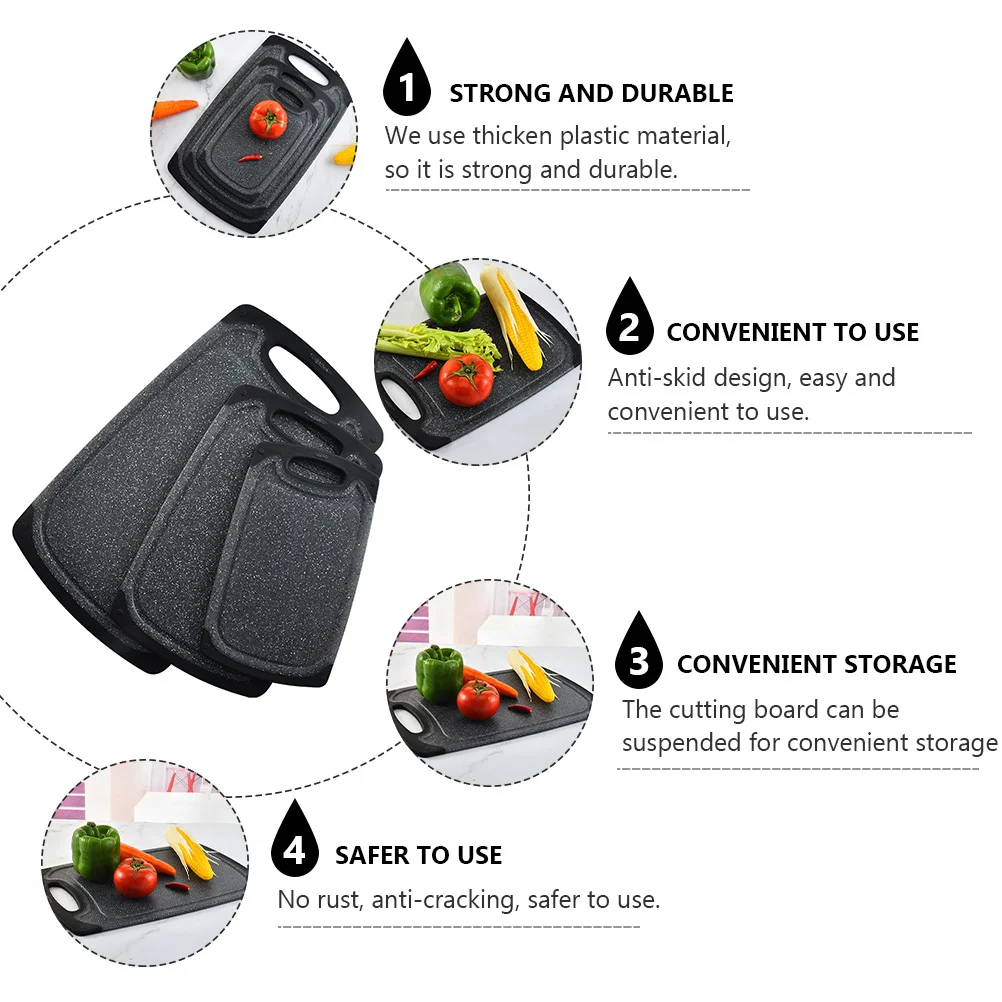 

3Pcs Thicker Anti-Skid Plastic Cutting Board Mats No Rust Anti-Cracking Tank Design Easy Storage Cutting Board