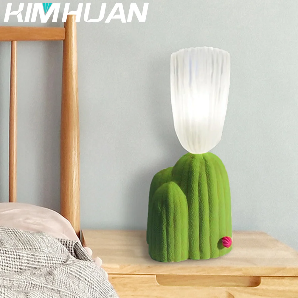 Scandinavian Style Cactus Table Lamp 100~265V Wide Voltage Table Lamp Bedroom Bedside Night Light Home Decor Ambient Lighting