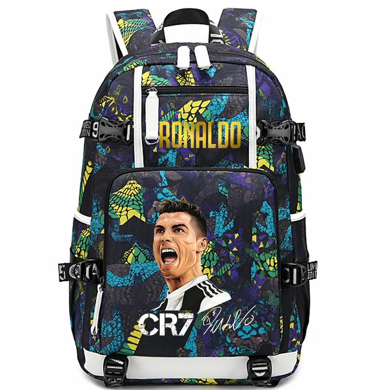 Mochila escolar con estampado de Ronaldo para estudiantes, bolsa de viaje para niños al aire libre