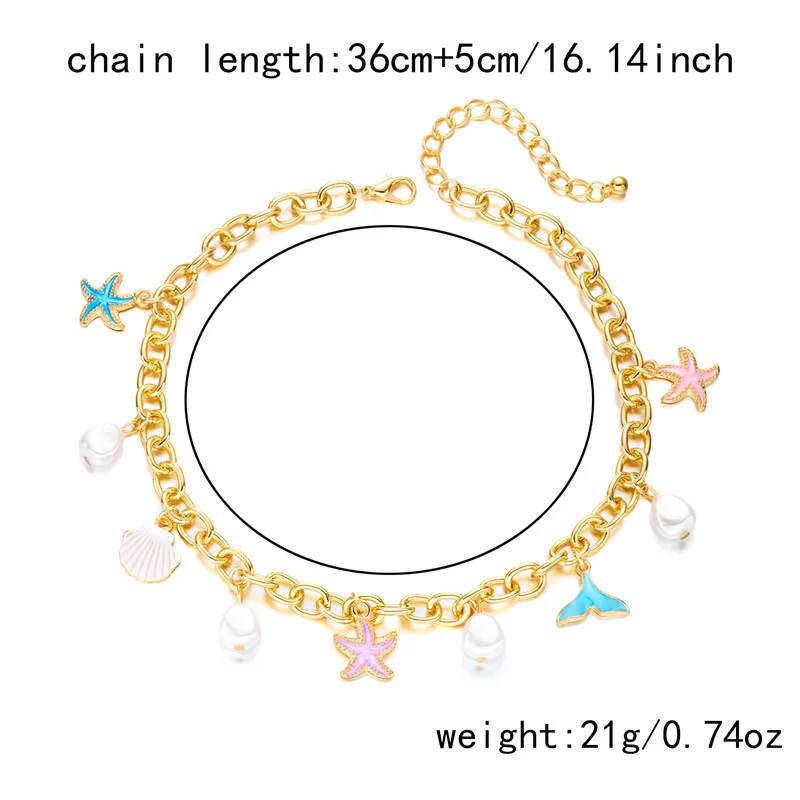 Boho Seestern Jakobsmuscheln Anhänger Halsband Halskette für Frauen Elegante Imitation Perle Quaste Halskette Ästhetische Party Schmuck Geschenk – Detail 7