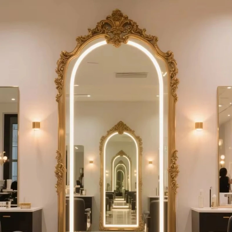 full-body mirror luxury villa clothing store beauty salon LED engraving decoration palace makeup mirror luxury