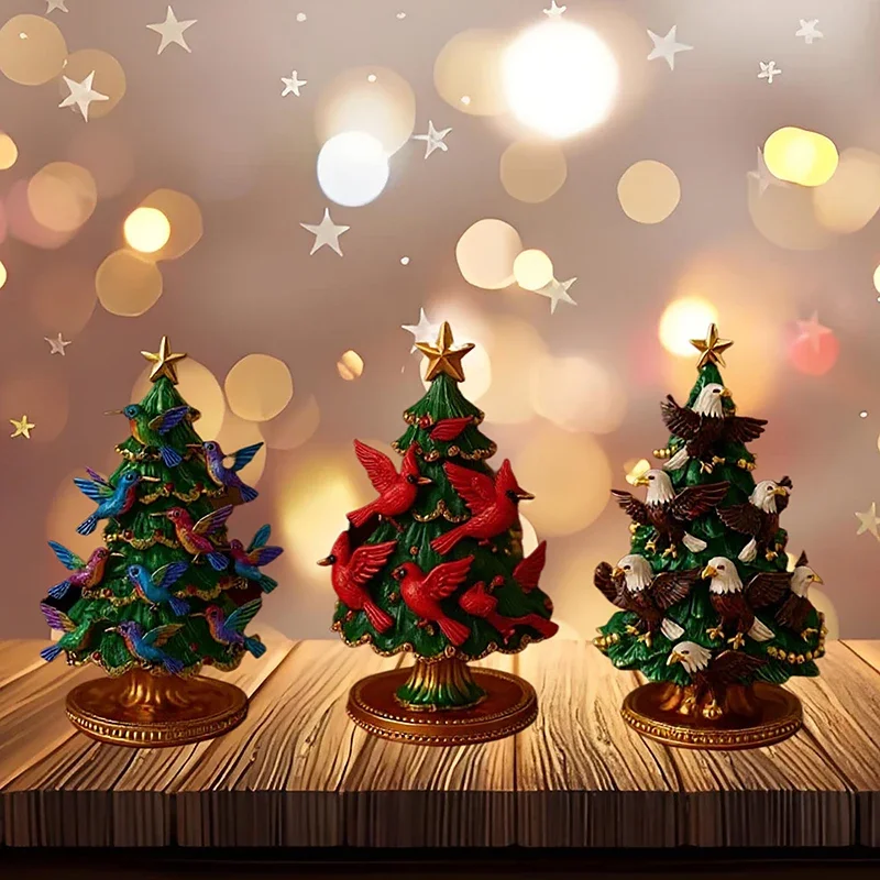 decoracao-de-natal-vintage-exclusiva-Arvores-de-mesa-de-resina-com-lindos-toppers-de-estrela-para-exibicao-interna