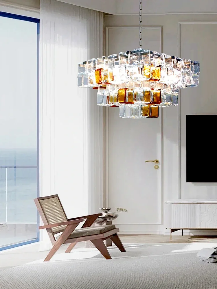 واضح آيس كيوب الزجاج السقف الثريات LED التصميم الحديث الإضاءة مطعم الراقية المنزل مصباح معلق لغرفة الطعام بريق