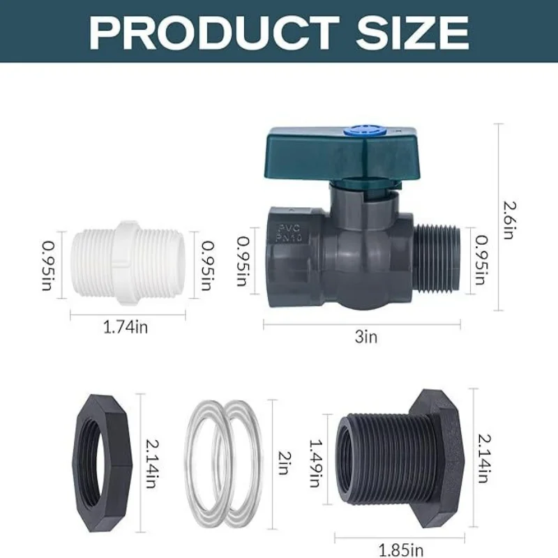 1 Set PVC Water Barrel Diverter Kit Connector Drain Adapte Inner ConnectionThread Seal  Rain Barrel Valve Garden Tool Supplies