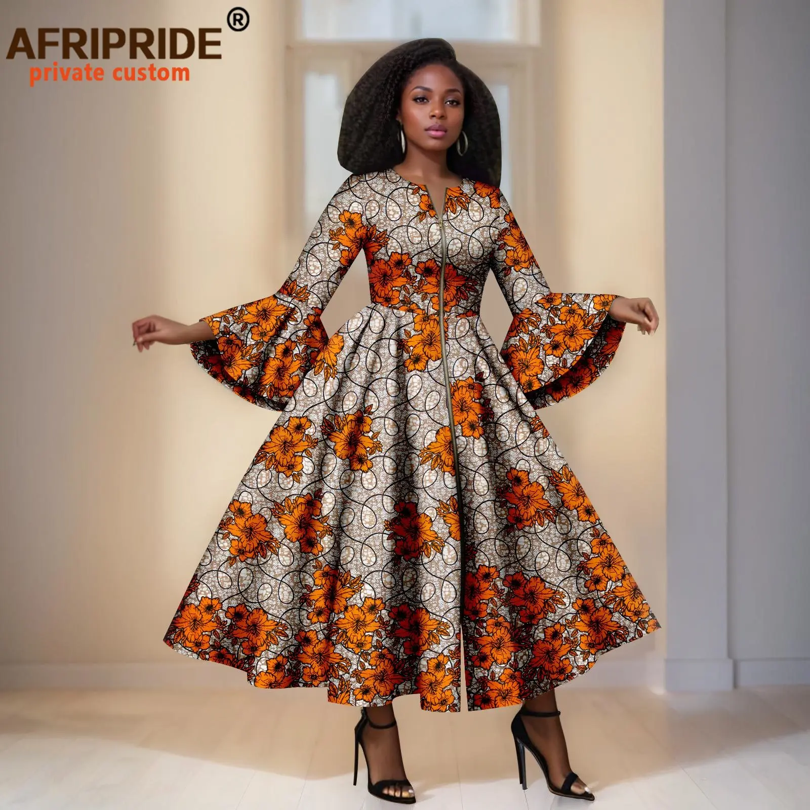 flare african print dresses Navy Blue Satin Bridesmaid Dress with Square Neck – loveangeldress main image 0