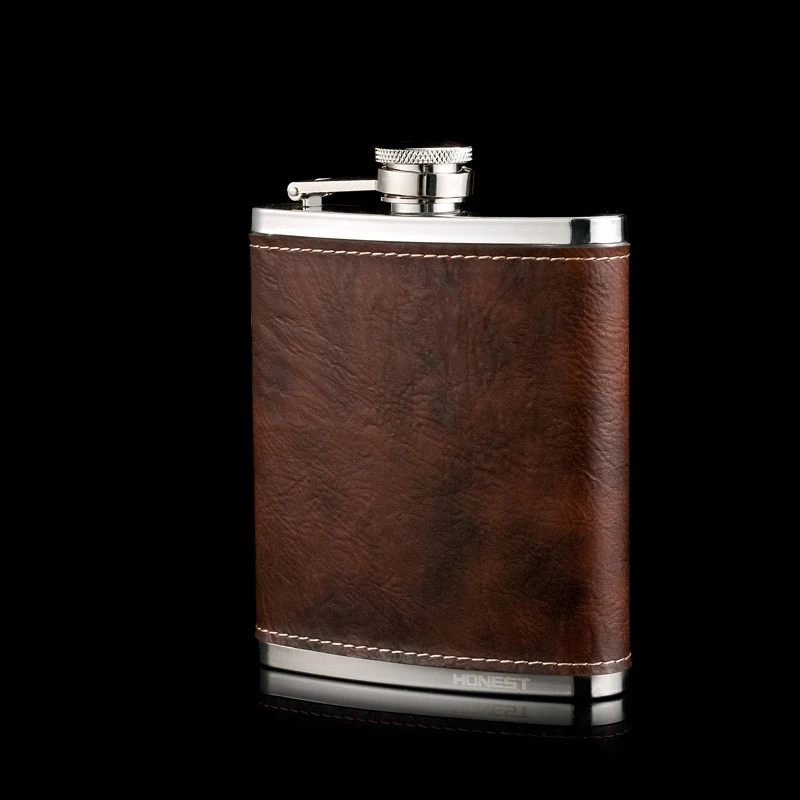 Flat Personalized Hip Flask Stainless Steel Vintage Carry Leather Hip Flask Portable Wine Bottle Flask Whisky Barware