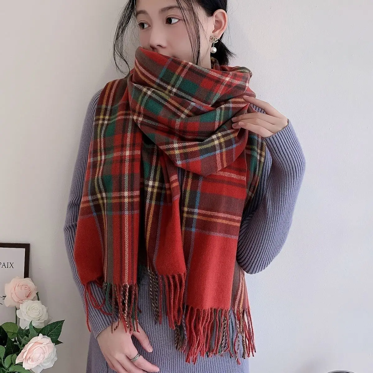 2024 Luxury Plaid Scarves Fashion Women Long Shawl Wraps Muffler Imitation Cashmere Fabric Scarves for Women Men Winter