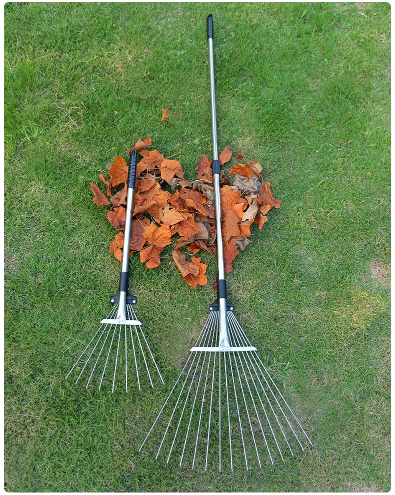 

2 pcs (9-tooth small+15 tooth large) (9-tooth small+18 tooth large) Garden rake, leaf sweeping tool, lawn broom, telescopic rake