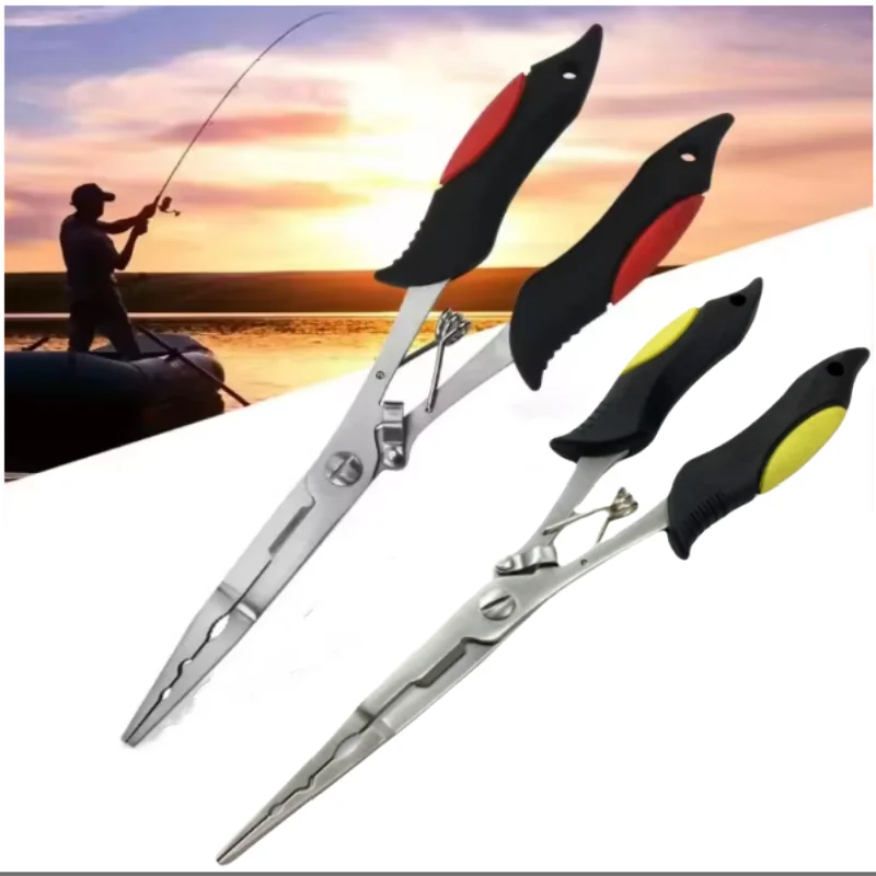 ISURE MARINE Long Mouth Stainless Steel Multi Functional Fishing Tong Fish Mouth Tong Hook Rubber Handle Fishing Supplies