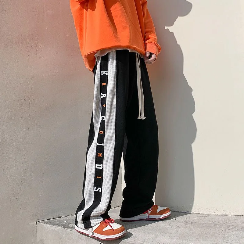 2023 Spring Summer Hong Kong Breeze Trend Ins Loose Casual Fashion Contrasting Colors Printed Youth Waffle Floor Mopping Pants