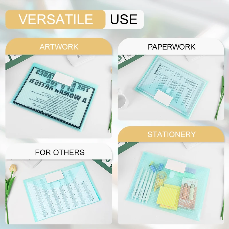 HUAJIE 투명 플라스틱 파일 폴더, Letter/A4 용 라벨 포켓이있는 헤비 듀티 문서 홀더, 학교 홈 오피스 주최자