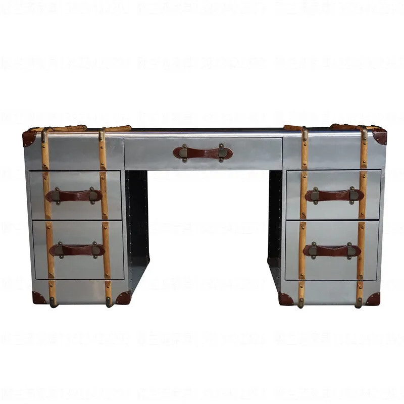 LOFO industrial style vintage-looking storage desk, retro rattan office computer desk, whiskey metal design style