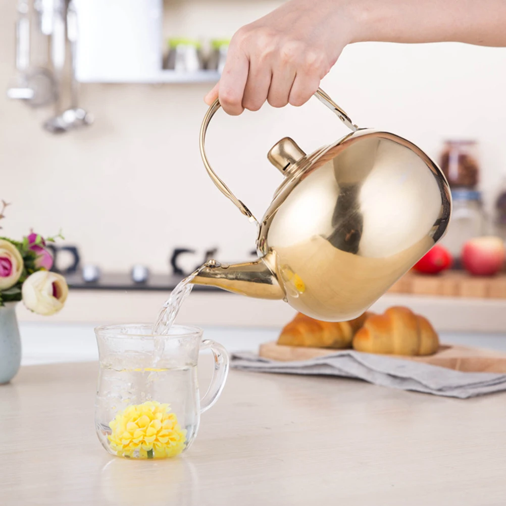 

Stainless Steel Tea Pot 1L Golden Thick Wall Vacuum Water Pot Coffee Kettle For Home Office Travel Kitchen Barware Use