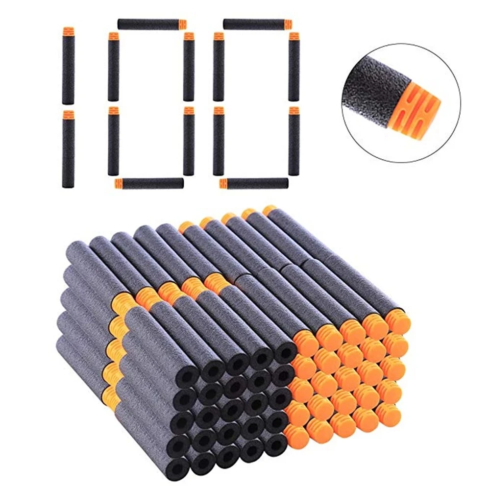 100 pçs preto macio eva arma de brinquedo balas 7.2cm * 1.3cm recarga dardos para nerf série blaster natal criança crianças presente (nova chegada)