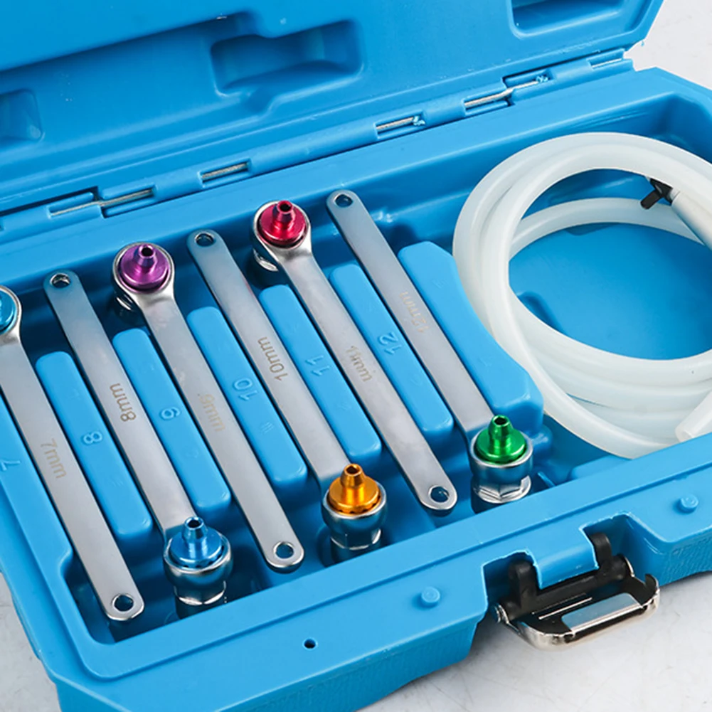Silicone Hose Valve Brake Bleeding Set with 1 2 Meter Hose and 7 Size Socket Wrenches for Reliable Automotive Brake Repair