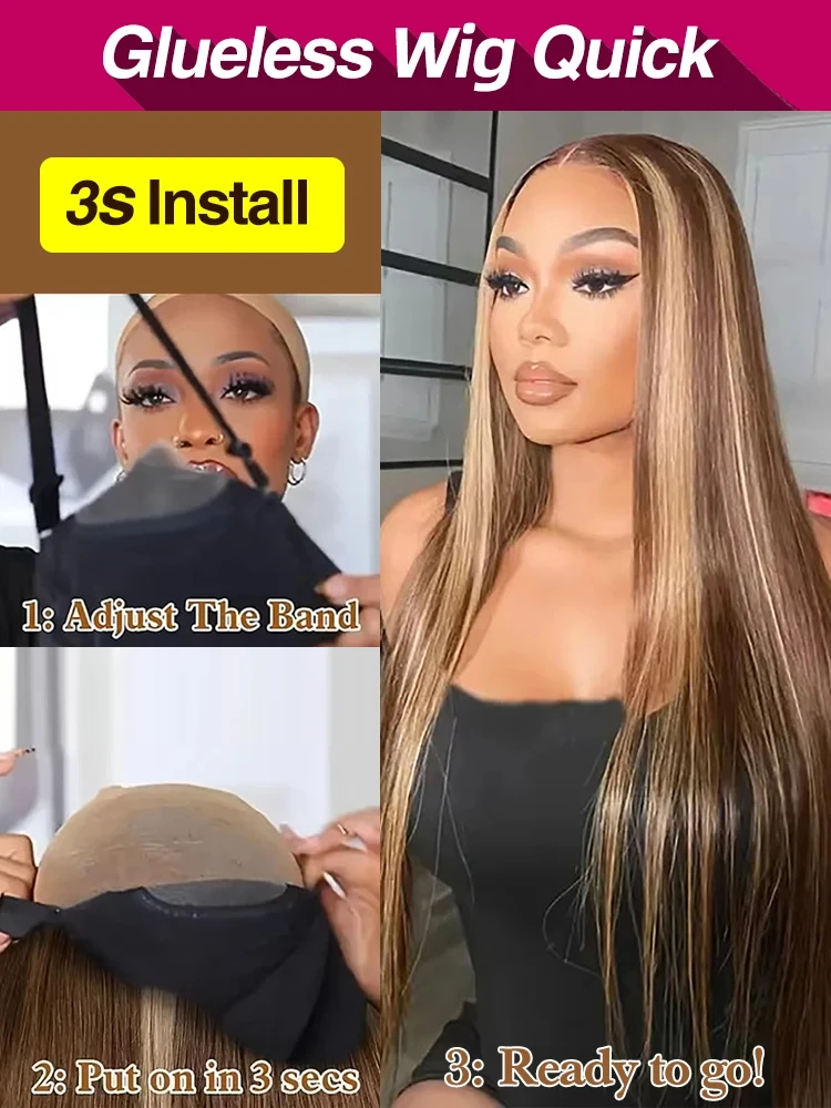 28 30 Inch 4/27 Highlight Straight Pre Cut Wig Human Hair Pre plucked Brazilian Remy Hair Wigs For Black Women 200% Density