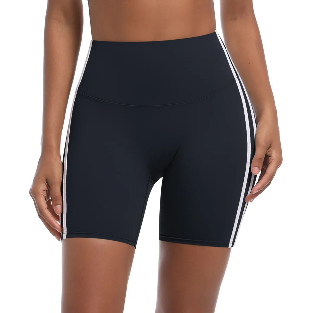 Shorts de yoga calças com listras duplas nos lados cintura alta controle de barriga ginásio leggings de fitness para calças femininas