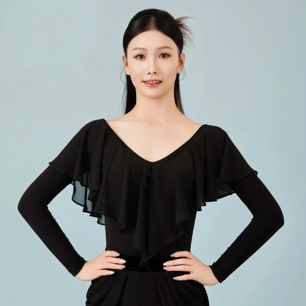 Adulto sexy com decote em v malha superior roupas de dança moderna para mulheres valsa tango dança de salão latina trajes desempenho wear dn22330