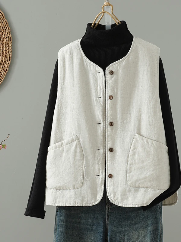 

Свободный женский хлопковый тюнетный жилет, теплый однотонный универсальный повседневный топ средней длины с застежкой на одной пуговице
