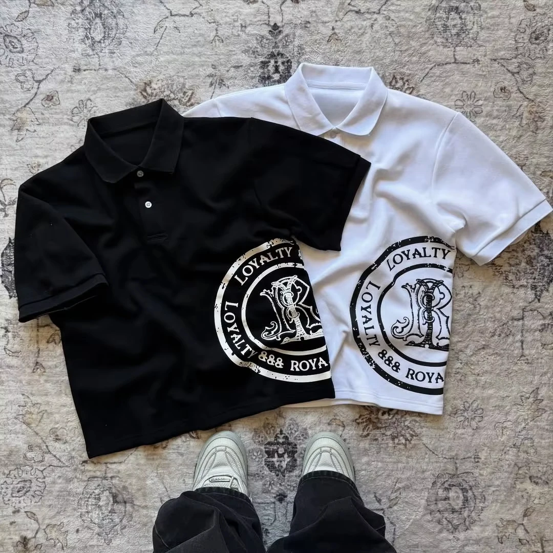 Y2K قميص بولو طباعة روك القوطي المتضخم تي شيرت الهيب هوب زر أسفل طوق قميص فاسق عادية المحملة الحد الأدنى والعصرية