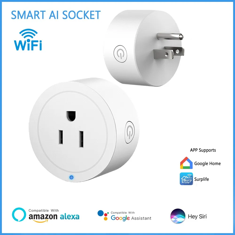 Enchufe inteligente WiFi con Bluetooth para hogar, enchufe estadounidense, interruptor Alexa, interruptor Wifi de vida, asistente para el hogar, 10A con funciones de sincronización, Control por voz